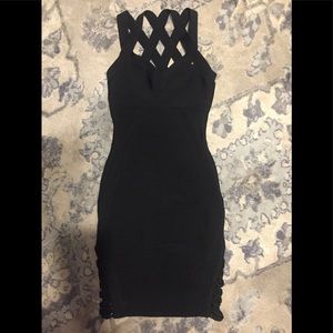 Guess by Marciano Luxe Strappy Black Mesh Insert Bandage corset dress XS Fall